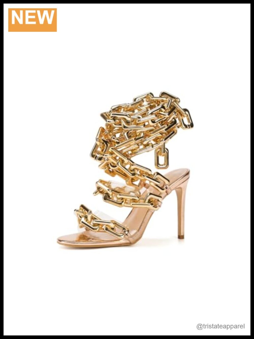 Lace Up Gold Link Chain Clear PVC Strappy Stiletto Heeled Sandals